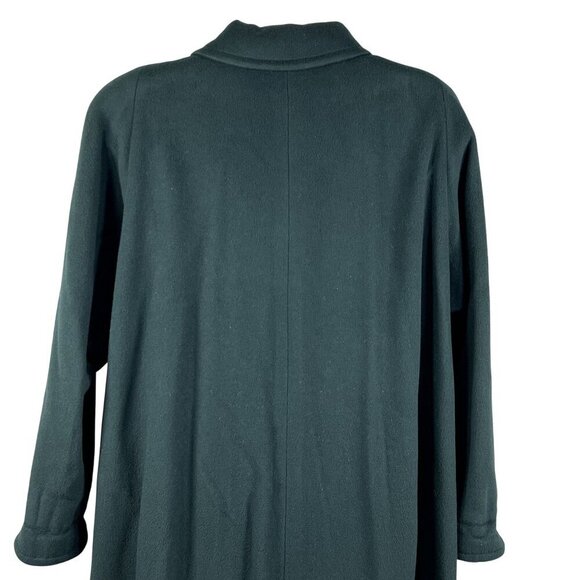 Portfolio Perry Ellis 14 Long Hunter Green Wool Coat Gold Buttons Quiet Luxury - Picture 9 of 16